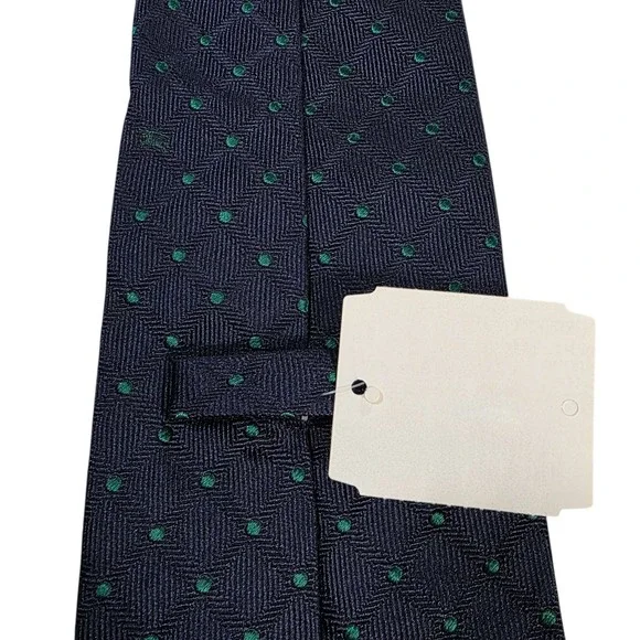 NWT Burberrys Silk Tie Navy Blue Green Dot Pattern Made in Italy Men's Power